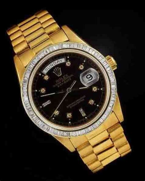 rolex presidential two rows diamond bezel mens baguettes black dial|rolex diamond dial.